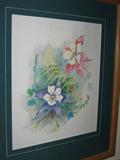 4 of 4 Signed by Jennifer Meadows #14 of 50. Watercolor, Matted and Framed 1989. Four State Flowers. Colorado - Columbine