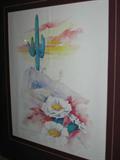 3 of 4 Signed by Jennifer Meadows #8 of 50. Watercolor, Matted and Framed 1989. Four State Flowers. Arizona - Saguaro