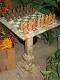 Marble Chess Stand w/Hand Carved Chess Pieces