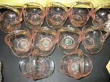 11 Pink Depression Glass Baskets
