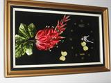 shadowbox quartz clock with oriental flower and butterfly second hand