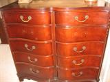 Mid-century mahogany chest of drawers with 10 drawers.( two drawers missing handles). 46 inches long, 43 inches tall, 19 inches deep