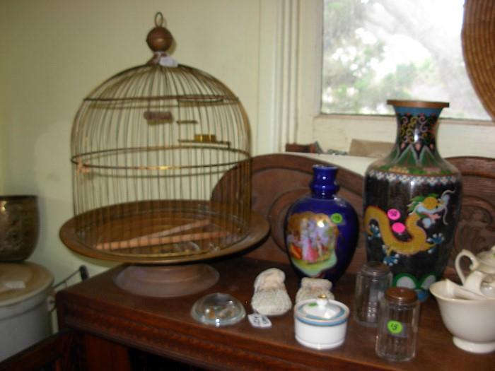 Enameled Chinese vase as is $50..NOW $25..old birdcage..50% off
