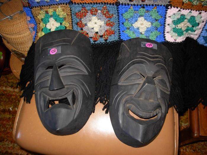 Carved wood masks $25 each..NOW $12.50 EACH