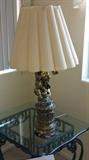 Lamp with brass and marble base.