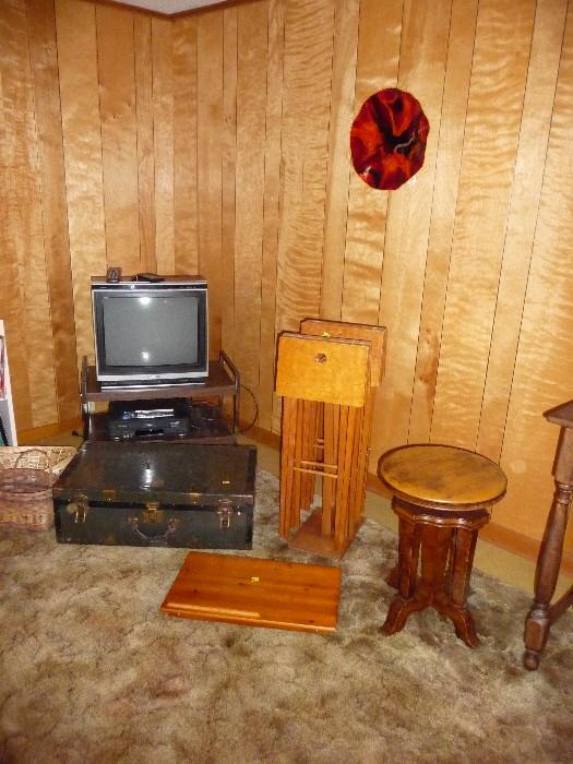 TV , trunk , wood TV stands , piano stool