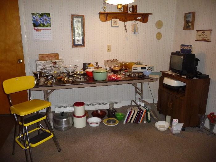 vintage stool , assorted KITCHEN , microwave stand 