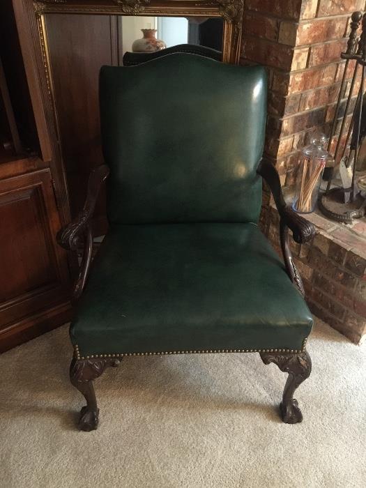 Leather Chippendale arm chair