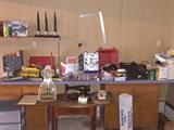 Antique sewing machine and supplies..Tools, Paint supplies for house painting