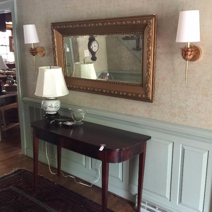 New Shades of light sconces, sofa table, antique mirrors and more lamps...