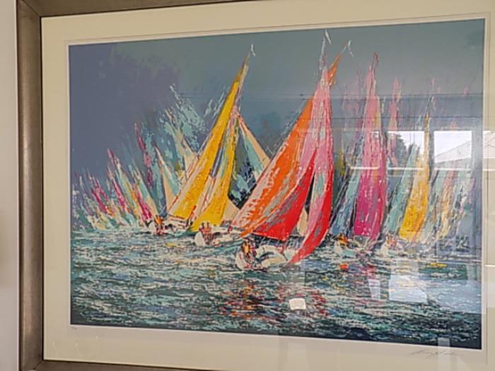"Rainbow Regatta" signed and numbered 50/240 Serigraph by Kerry Hallam (overall size framed 44" wide by 56" high)