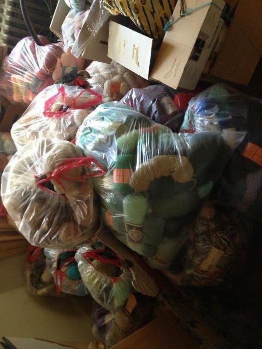 Some of the 75 bags of yarn