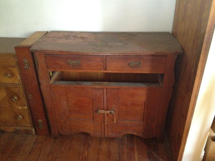 Oak Dresser drawer (standing on left side) is tight but fits.