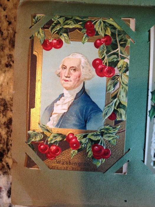 George Washington with cherries post card