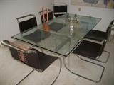 TABLE/LUCITE BASE, 6 CHAIRS
