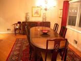 Drexel Chinese style dining table and chairs, pair of Chinese accent chairs, Chinese vases, Persian carpet
