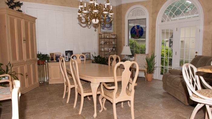 Kitchen table, chairs, and barstools
