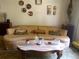 Retro, vintage sectional sofa & marble top coffee table