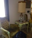 Pair tufted velvet chairs