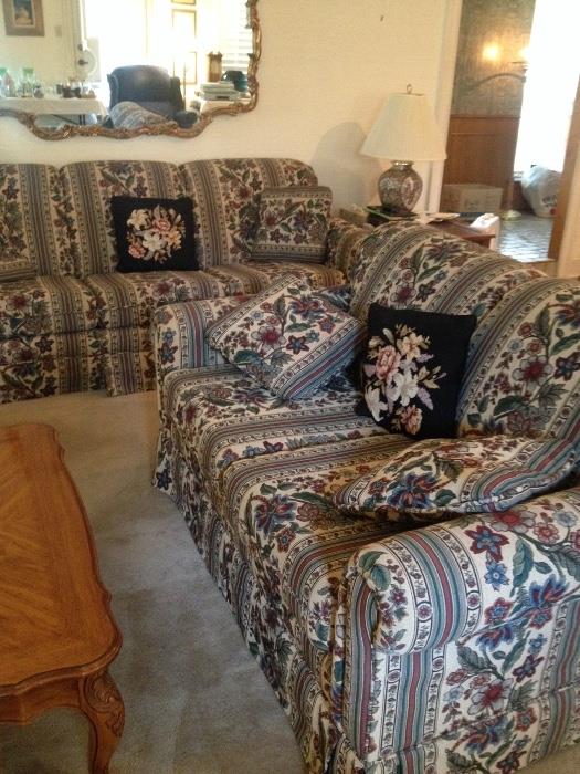 Nice matching couch and love seat , nice collection of needle point pillows