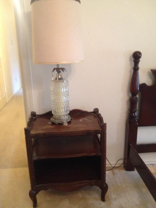 Antique side table & pretty lamp with prisms