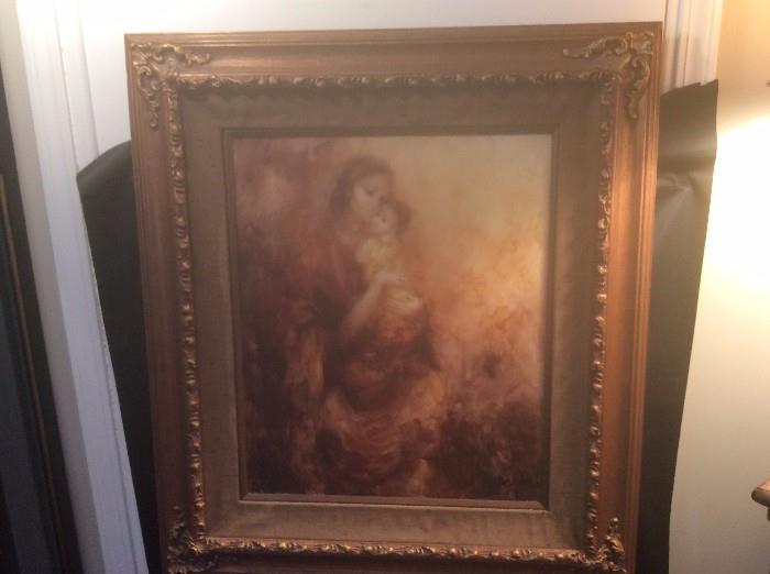 Framed and signed oil on canvas Madonna 32x36