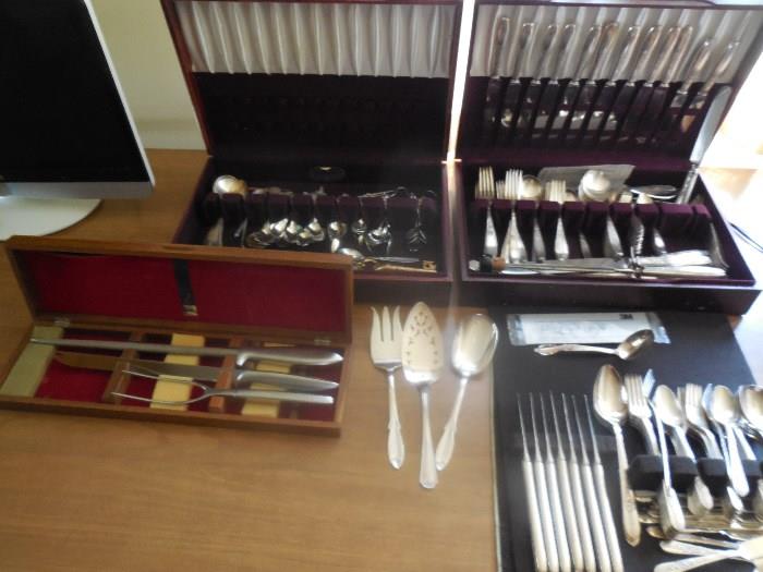 3 sets of silverplate plus silver collector spoons