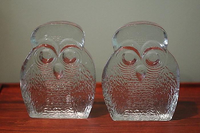 Midcentury Modern glass owl bookends