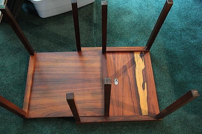 underside of rosewood adjustable side table