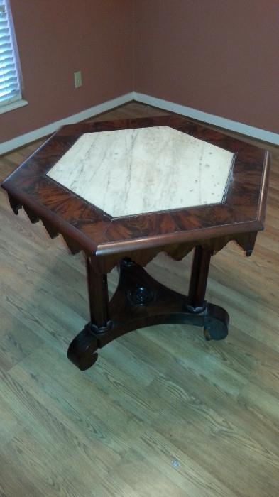 Super empire Mahogany Marble Top Lamp Table ca. 1830  from the Moreno House.