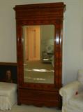 Beautiful French Late-19th. C. Flame Mahogany Armoire w/ Beveled Mirror & Drawer