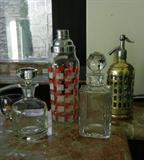 Retro Martini Shaker and a Crystal Decanter. The Old English Seltzer Bottle and the Square Decanter were SOLD