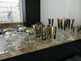 Dorothy Thorpe Snifters, and Set of Retro Bar Glasses, including Shaker, Pilzners, Tumblers, Rocks, Snifters