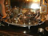 Deco Silverplate 4-Piece Tea Service
w/ an Antique Silverplated Tray from the Rothschild Family