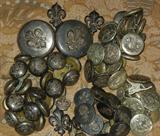 Heavy Antique Silver and Silverplated Buttons Bearing Crowns, or the Family Crest, or Fleur-de-Lis; along with Two Heavy Silver Fleur-Des-Lis Buckles
