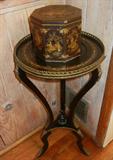 The Chinoiserie Tea Caddy has SOLD, but we do have the beautiful Antique Italian Ebonized Inlaid Plant Stand.