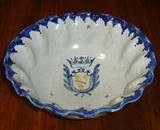 One of a Pair of Large Antique Italian Glazed Terracotta Bowls Bearing the Family Crest.  Over 12" dia.  18th. C. or Older.