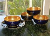 A set of heavily Gilt Antique Bowls & Saucers, each w/ a different Coat of Arms, signed: G. Ash / Tours