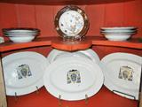 Four 18th. C. Platters (3 medium and 1 large) Bearing the Family Crest, along with a set of Seven 19th. C. Meissen Bowls.
