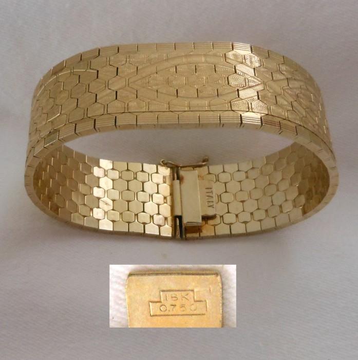 18K Gold Wide Italian Bracelet, Weighs 50.7 Grams, Just Stunning! 