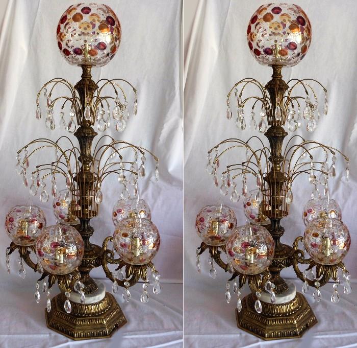 Bohemian Crystal Optic Coin Dot Czechoslovakian Pair of Standing Lamps that Match with the Chandelier in the previous photo, Just Exquisite! 