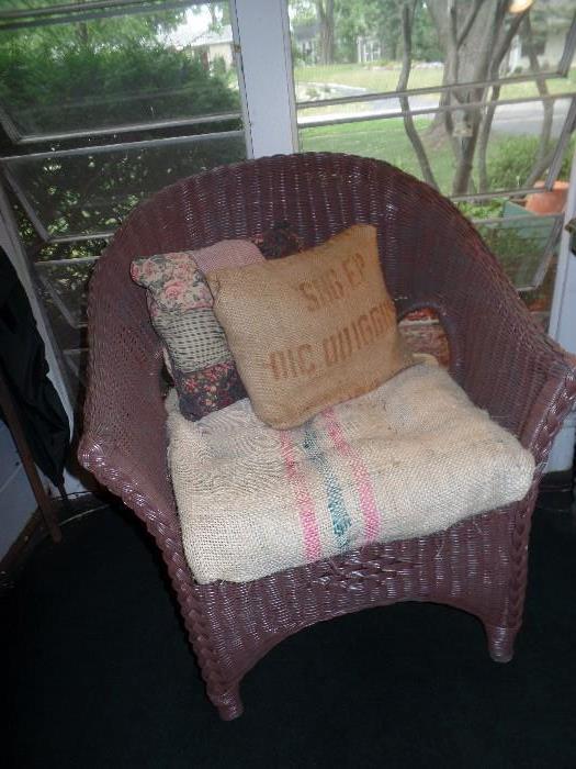 1 of 2 Matching side chair with burlap cushions and pillows 
