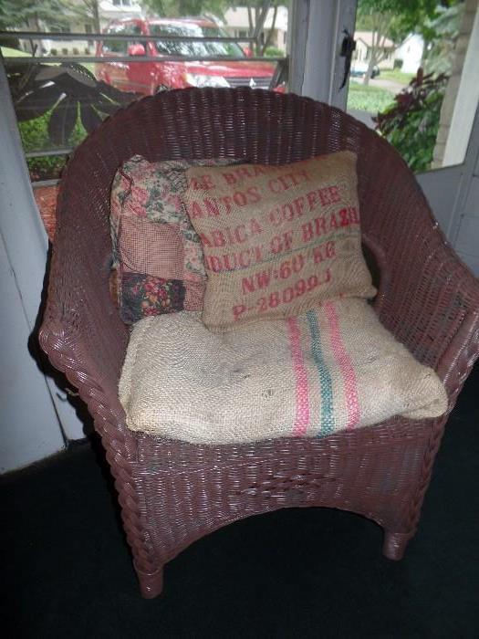 2 of 2 Matching side chair with burlap cushions and pillows 