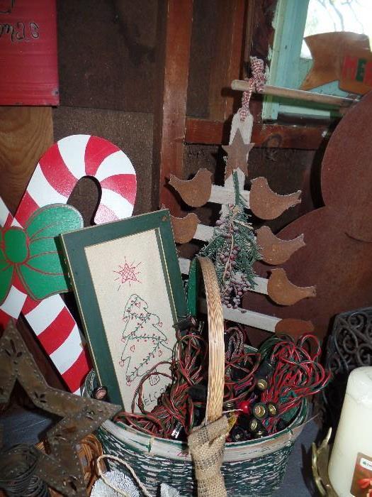 Lots of wonderful Christmas items. Basket full of vintage Christmas light wires