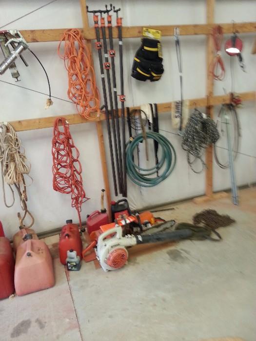 two chain saws, a blower, etc.