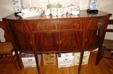 c.1790 Southern (VA or MD) Hepplewhite sideboard, mahogany and heart pine secondary wood. Top center drawer rests over lower pair doors with two concave doors bracketing case, all faced in book