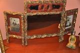 Antique gilded tri-fold dressing table mirror and frame