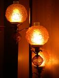 Retro pole lamp-amber shades, molded poppy pattern