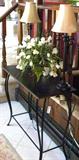 Console table with matching lamps.