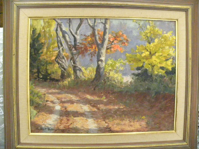 Herbert Bohnert signed landscape. Bohnert was known as a portrait artist, and also did commercial work, including advertising pieces for breweries.